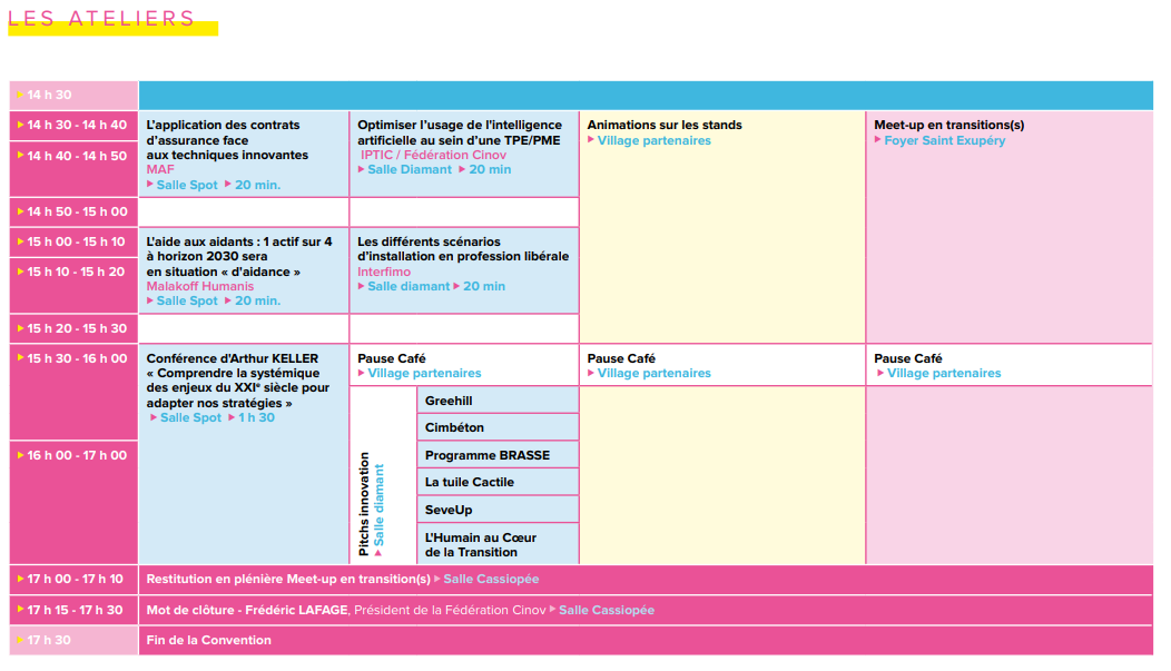 Programme Ateliers de l'apres midi - Convention 2024