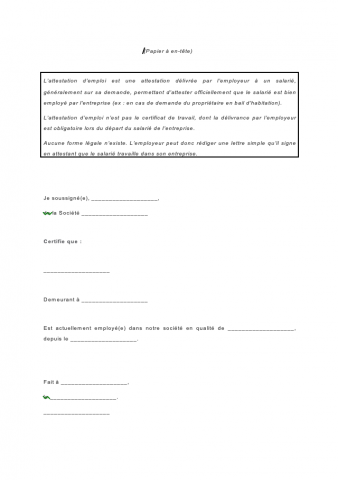 Attestation d'emploi